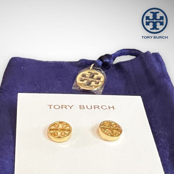 New Tory Burch Miller 18k Gold-Plated Stud Earrings in Gold $78 - Picture 9 of 14